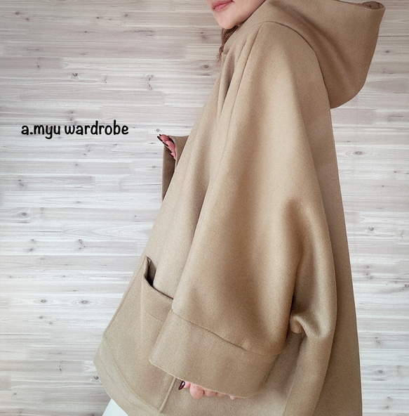 a.myu 高級イタリアwool 世界で一つのポンチョ モカ コート a