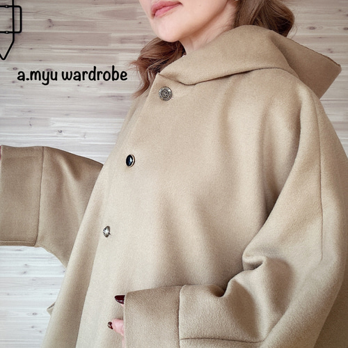 a.myu 高級イタリアwool 世界で一つのポンチョ モカ コート a.myu