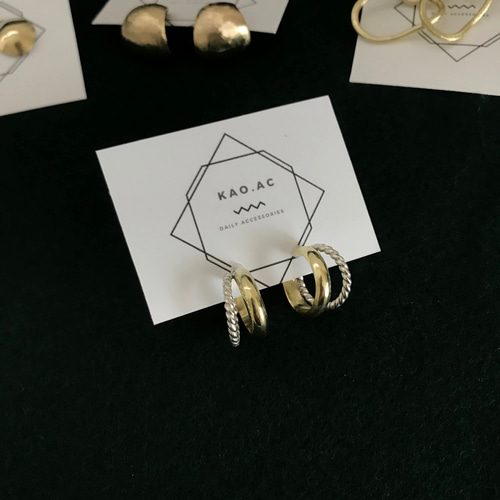 真鍮×twist silver 』フープピアス ボリューム イヤリング 18kポスト可