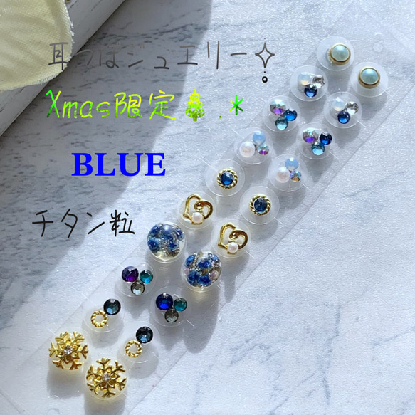 耳つぼジュエリー20粒‧✧̣̥̇‧Xmasブルー✧̣̥̇チタン粒 その他 