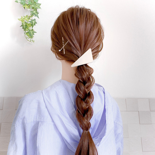 3点セット 】三角 レザー と ゴールドヘアピン / ヘアクリップ ヘア  