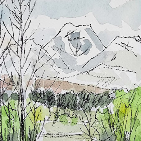 【水彩画】『 春の路 43 』　新潟（いもり池）
