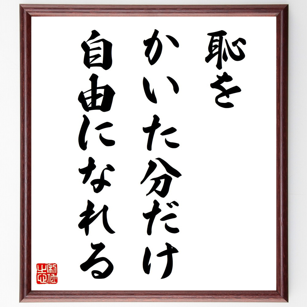 名言「恥をかいた分だけ自由になれる」手書き書道色紙額／受注後の毛筆直筆（Z7327）