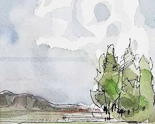 水彩画原画　常念岳と安曇野田園 常念岳と《 安曇野 鏡面 水田 》 水彩画 風景画 原画 - メルカリ