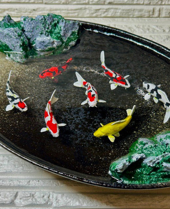 置物 水辺の風景 錦鯉7選 受注制作 和雑貨 エポキシ樹脂 錦鯉