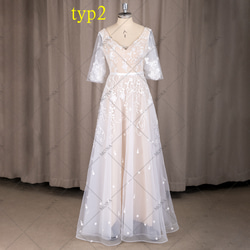 Vネック 背中空き 半袖/袖なし ウェディングドレス 結婚式 披露宴 二次会ドレス 307 5枚目の画像