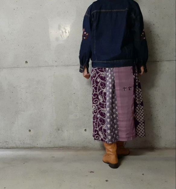 絹生地　ギャザースカート　ウエストゴム 普段着フリーサイズ 　着物リメイク　 7枚目の画像