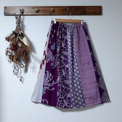 絹生地　ギャザースカート　ウエストゴム 普段着フリーサイズ 　着物リメイク　 1枚目の画像