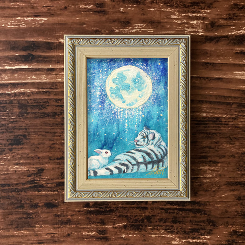 星と月の日本画 原画 白寅とうさぎ 絵画 紫苑工房 -Atelier Shion