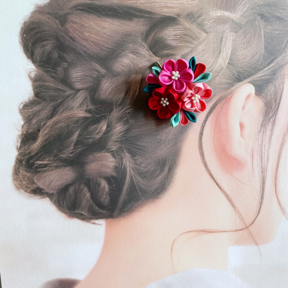 【再々販】つまみ細工のブローチ　髪飾り　姫ブーケ　ひなぎくデザイン 10枚目の画像