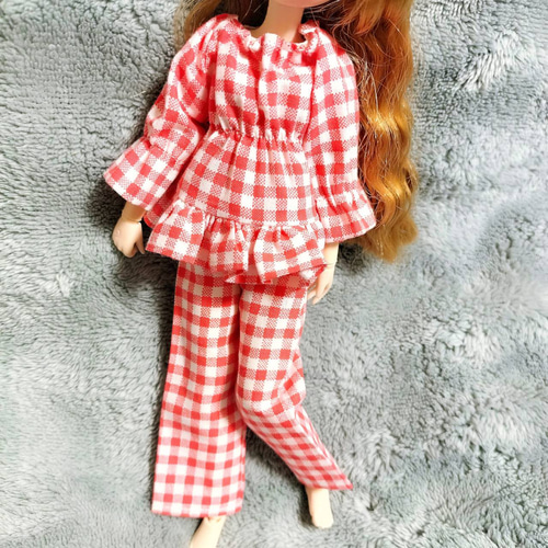 パジャマ上下セット 赤白チェック レッド ホワイト リカちゃん 服