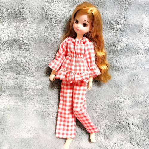 パジャマ上下セット 赤白チェック レッド ホワイト リカちゃん 服