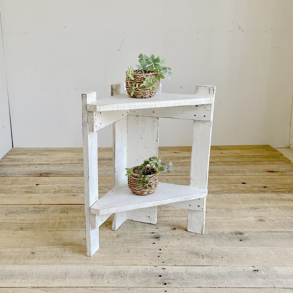 リサイクルウッド☆コーナーラック２段 ホワイト