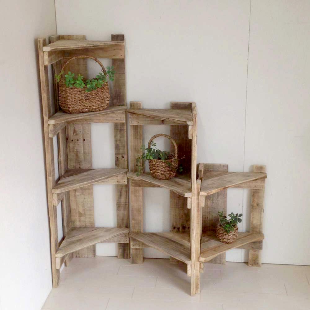 リサイクルウッド☆コーナーラック4段