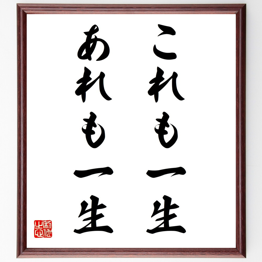 名言「これも一生、あれも一生」手書き書道色紙額／受注後の毛筆直筆（Z8517）