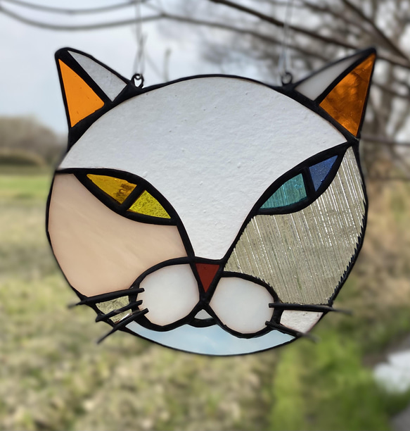 猫図鑑【オッドアイ】《猫サンキャッチャー》ステンドグラス サン