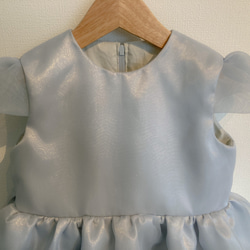 子供ドレス　ギャザー袖　くすみブルー(サイズ、カラーオーダー可) 3枚目の画像