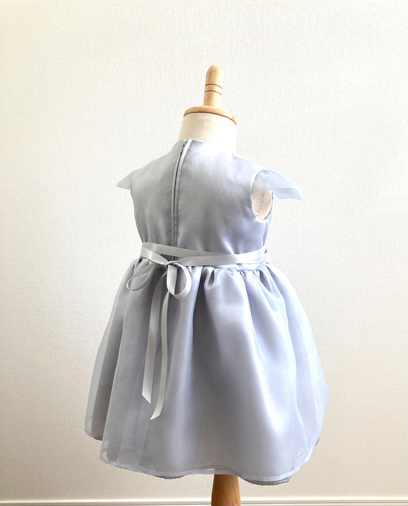 子供ドレス　ギャザー袖　くすみブルー(サイズ、カラーオーダー可) 2枚目の画像
