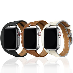 Apple Watch アップルウォッチ バンド 6色 赤 茶色 黒 青 白い 灰褐色 ダブルリング本革ストラップ 1枚目の画像
