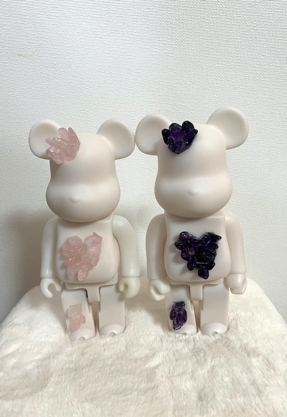 [促銷] 10,000 日元 → 7,000 日元限時提供紫水晶和玫瑰石英熊毛絨玩具（樹脂）天然石 第1張的照片