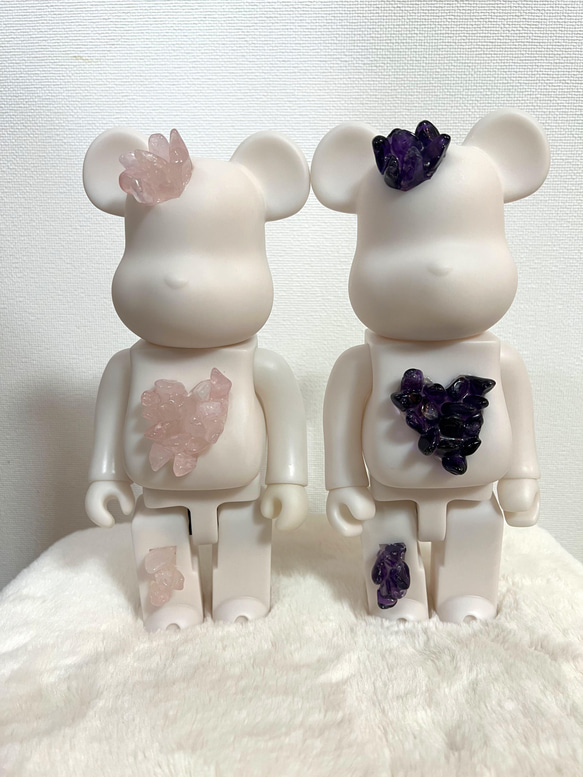 [促銷] 10,000 日元 → 7,000 日元限時提供紫水晶和玫瑰石英熊毛絨玩具（樹脂）天然石 第2張的照片