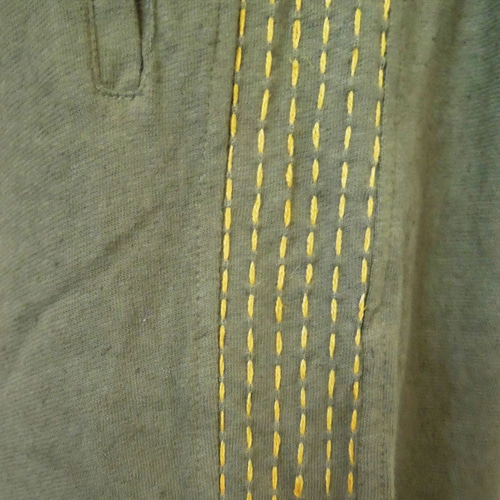 SALE】asana ヘンプコットン 刺し子 ジャージパンツ○草木染めカーキ  