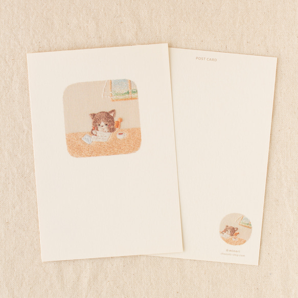 10．刺繍イラスト　ポストカード４枚組　『手紙を書くよ』 3枚目の画像