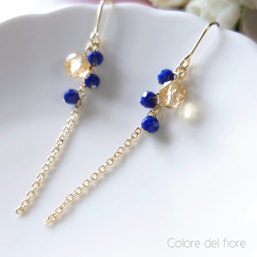 シトリンのサークルピアスととラピスラズリの3連ピアス おまとめで 再販☆