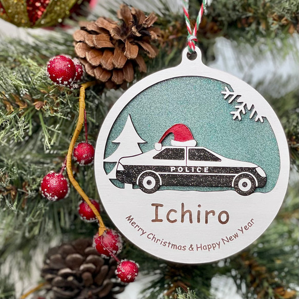 はたらく車のクリスマス☆名入れ　はしご消防車　パトカー　ショベルカー　ブルドーザー 4枚目の画像