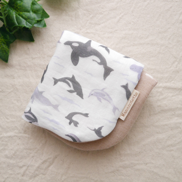 8層紗布手帕♡海豚和虎鯨*20 x 20厘米蓬鬆紗布手帕 第4張的照片