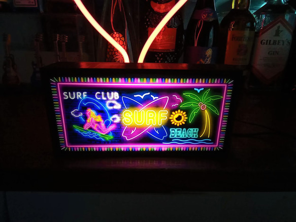 サーフィン ハワイ SURF CLUB ヤシの木 ビーチ 南国 サイン 看板 置物 雑貨 LED2wayライトBOX 7枚目の画像