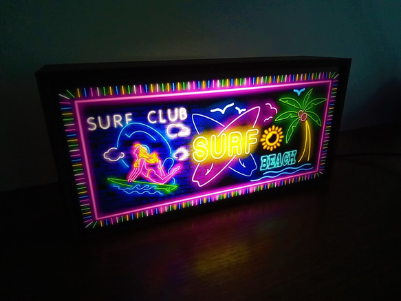 サーフィン ハワイ SURF CLUB ヤシの木 ビーチ 南国 サイン 看板 置物 雑貨 LED2wayライトBOX 3枚目の画像