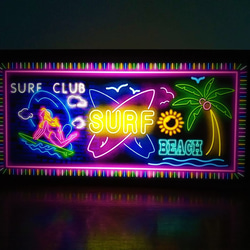 サーフィン ハワイ SURF CLUB ヤシの木 ビーチ 南国 サイン 看板 置物 雑貨 LED2wayライトBOX 1枚目の画像