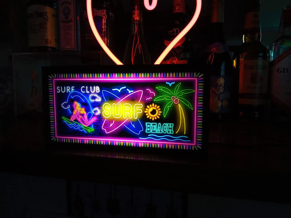 サーフィン ハワイ SURF CLUB ヤシの木 ビーチ 南国 サイン 看板 置物 雑貨 LED2wayライトBOX 6枚目の画像