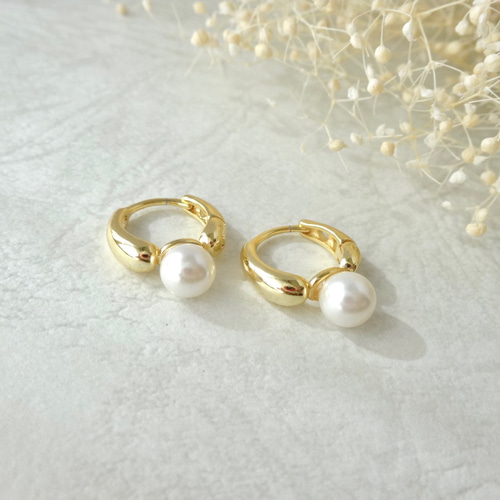 ワンタッチ ミニ パール フープピアス (ゴールド/ シルバー ワンタッチ ミニ パール フープピアス (ゴールド/ シルバー