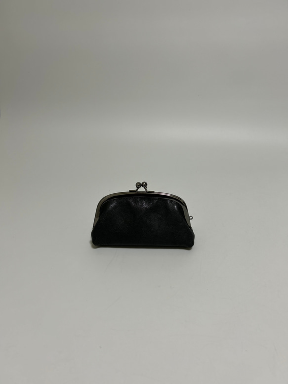 姫路レザー親子がま口財布◆アーチ型　マチあり　黒　mini size  カード入れ　名刺入れ　ミニマム 4枚目の画像