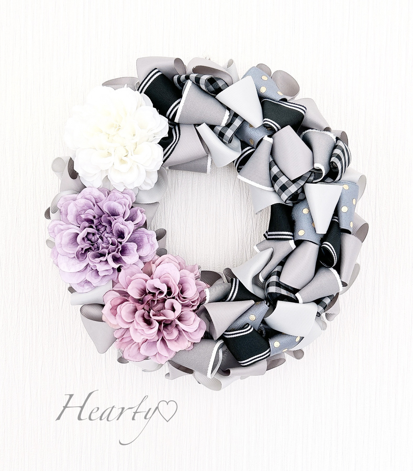 リボンリース （L）グレー系