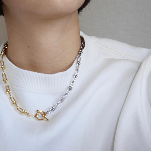 長さオーダー可♡バイカラー チェーンネックレス マンテル 金属 長さオーダー可♡バイカラー チェーンネックレス マンテル 金属