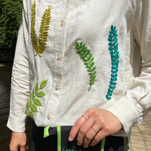 リーフステッチの刺繍]男女兼用リーフステッチ・シャツ シャツ Dear