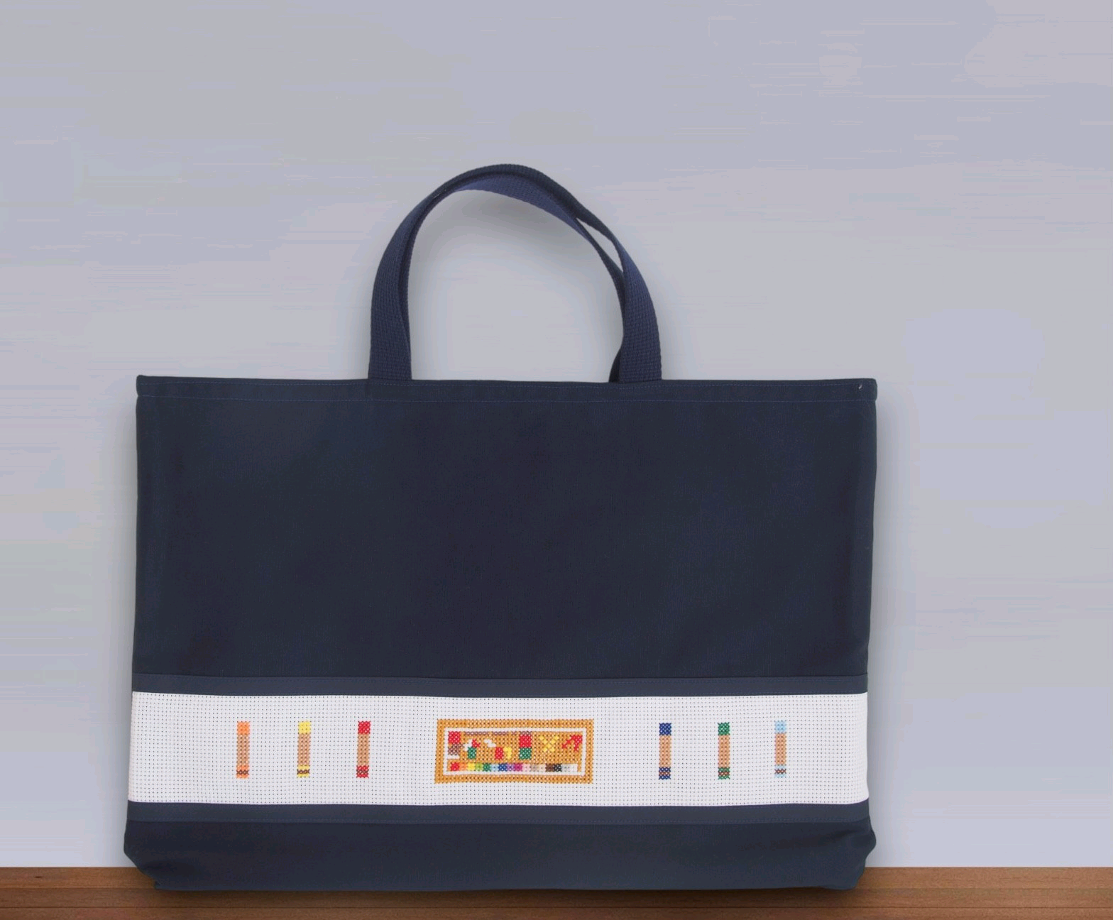 絵画レッスンバッグ（クレヨン）　～お受験・入園・入学に～　ネイビーバッグのお店★