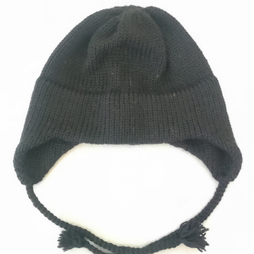 ブラック】ウール100%の毛糸使用☆しっかり防寒♪大人の耳あて帽子