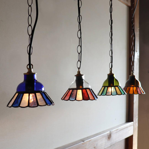 コバルトブルー・青ステンドグラスミニペンダントライト花型｜吊下げ  