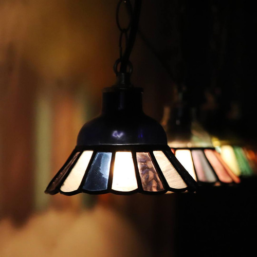 コバルトブルー・青ステンドグラスミニペンダントライト花型｜吊下げ  