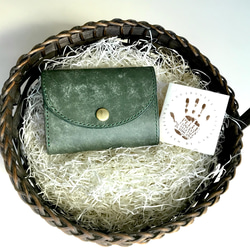 《受注制作》手縫いミニ財布改良版　普段使い、ちょっとしたお出かけにも♪  イタリアンレザー　緑系（ディープグリーン） 1枚目の画像