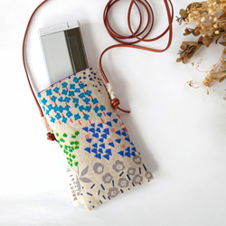 野の草花のL字ファスナーポーチ グレー 20cmファスナー タテ（縦