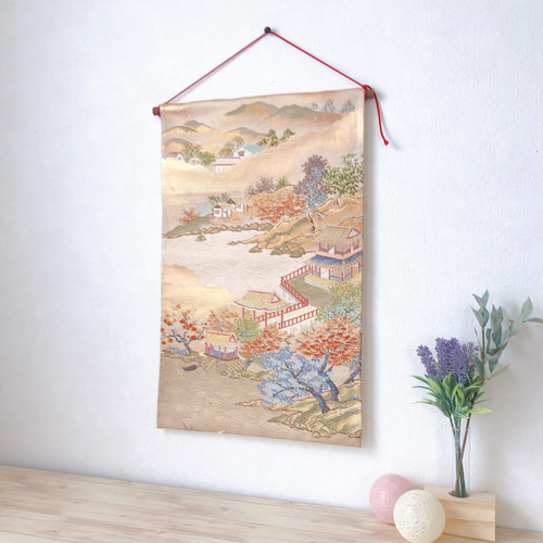 独特な店 帯のタペストリー 絵画風景文様 帯リメイク176 タペストリー 版画