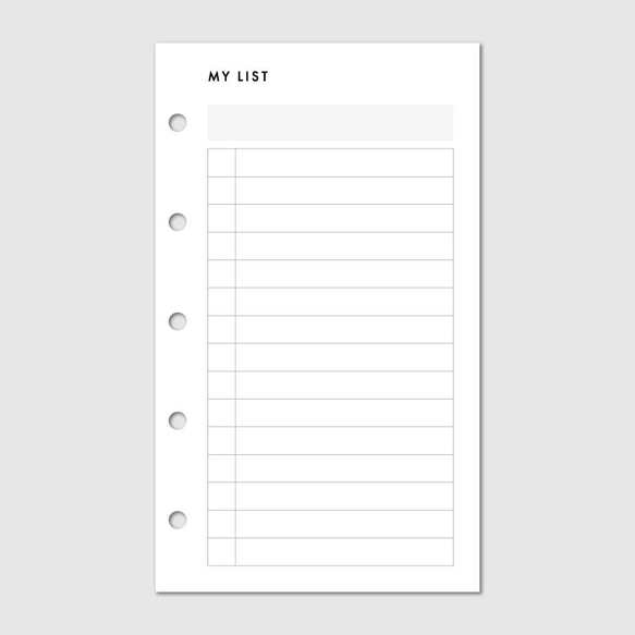 《M5サイズ》何にでも使えるシンプルなリストタイプのリフィル／システム手帳リフィル【CBM5_CL07】 4枚目の画像