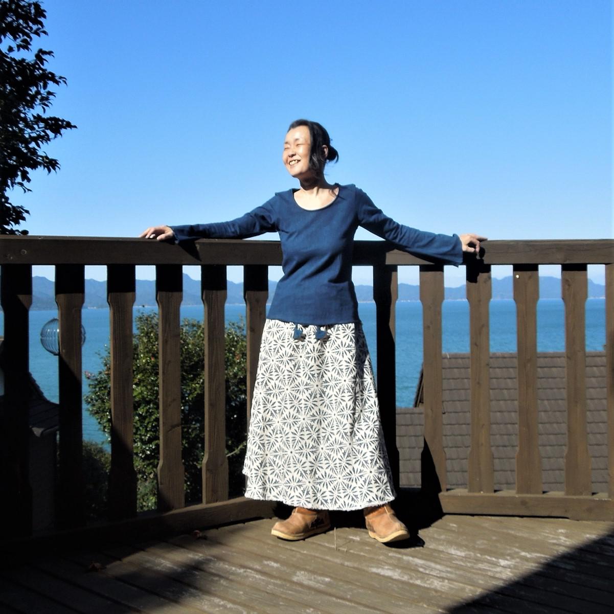 【再入荷】asana ヘンプコットン 厚手 フレアースリーブ●草木染めインディゴ