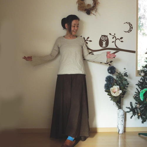 再入荷】asana ヘンプコットン 厚手 フレアースリーブ○草木染め