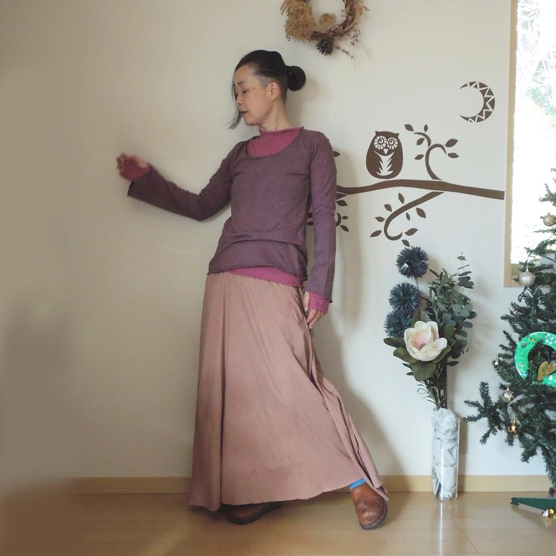 【お取り寄せ】asana ヘンプコットン 厚手 フレアースリーブ●草木染めパープル